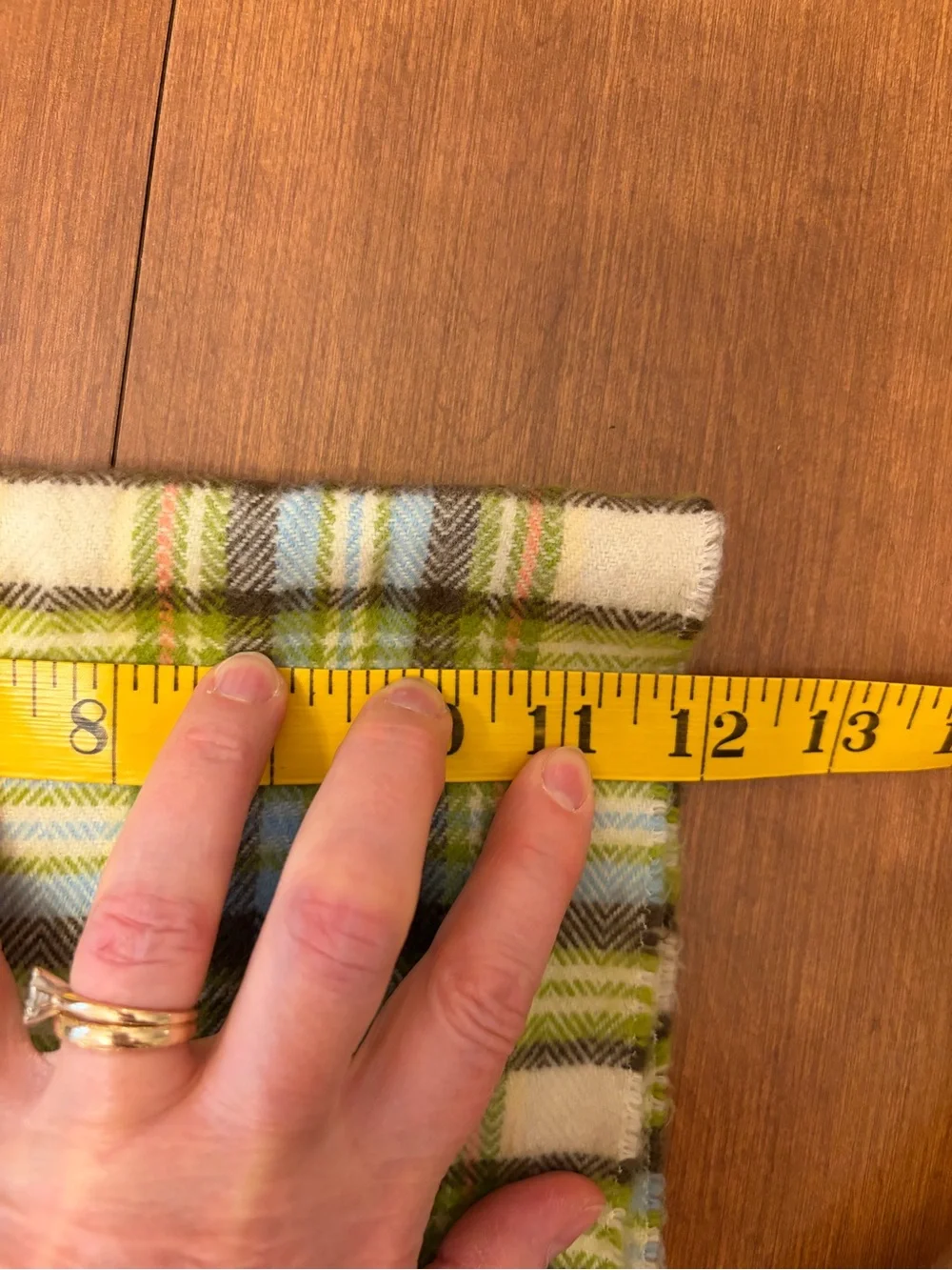 100% Cashmere Vintage Plaid Fringe Scarf in Green, Blue & Cream Made in England